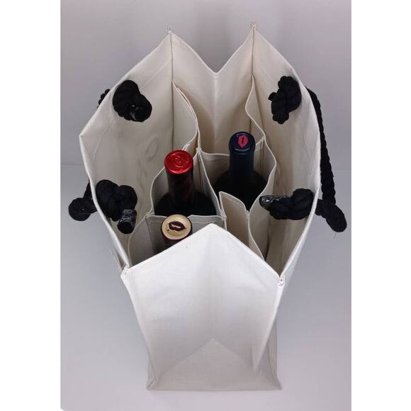 Reusable "Cheers" Wine Tote With Rope Handles - New - Picture 3 of 5